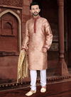 Cream Colour Outluk Vol 36 Traditional Jaqcuard Silk With Self Work Party Wear Kurta Pajama Mens Collection 36006